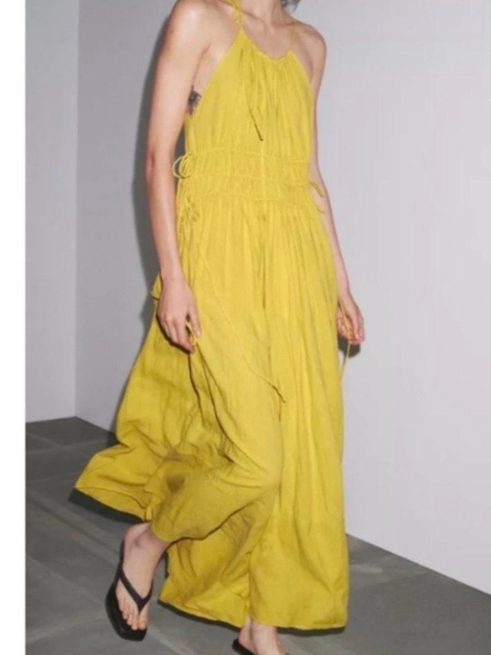 Zara ZW Collection Mustard Yellow Halter Maxi Dress with side ties